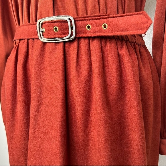 VINTAGE 1970s Sunshine Alley Secretary Dress Rust Orange Midi Matching Vest Vtg - Picture 9 of 13